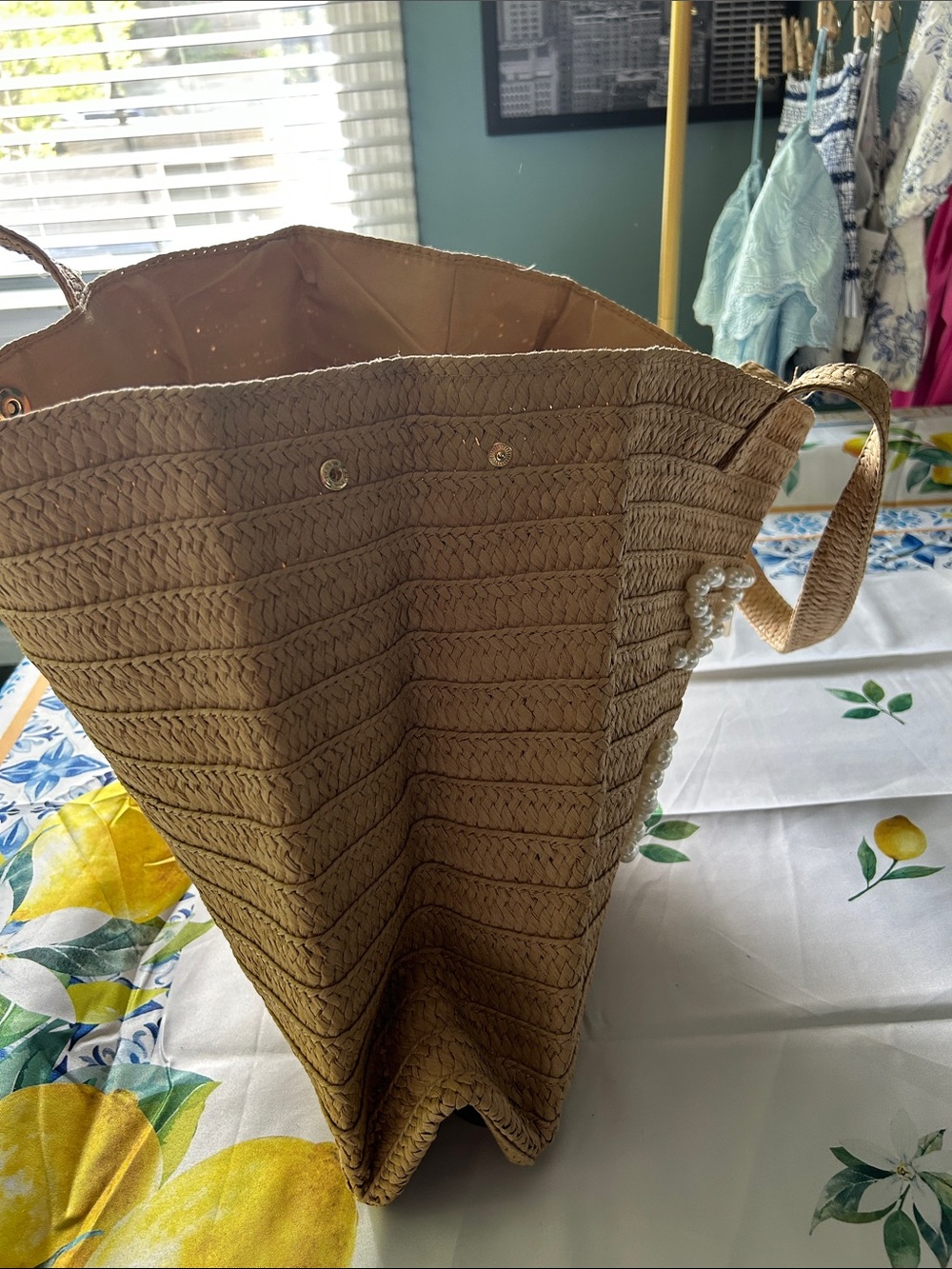 Urban Expressions Natural Straw Tote with Pearl 'STAY SALTY' Lettering - Picture 5 of 5